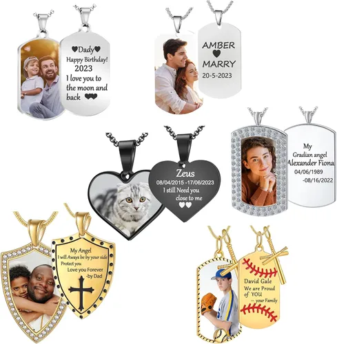Miniatura 2 de Fanery Sue Collar con imagen en el interior, collar con foto personalizada, etiqueta de perro personalizada, collar de cadena, colgante militar