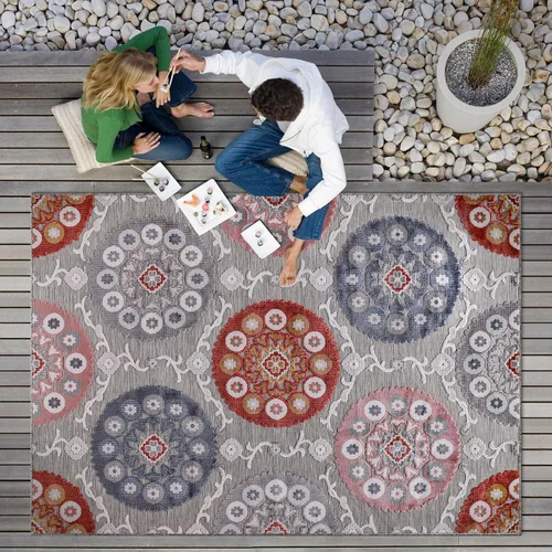 Miniatura 46 de CAMILSON Alfombra para Interiores y Exteriores, Alfombras de Área Azules 5x7 con Hojas Tropicales Botánicas para Patios Interiores y Exteriores