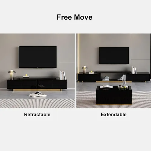 Miniatura 4 de homary Soporte de TV extensible, centro de entretenimiento moderno con cajones, consola multimedia de longitud ajustable para sala de estar y Negro