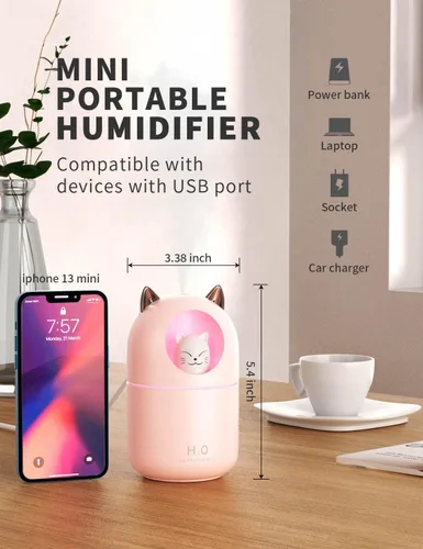 Miniatura 2 de Humidificador de Niebla Fría, Mini Humidificadores de 300ml con Luz Nocturna, Humidificador de Aire con Apagado Automático sin Agua, Humidificadores