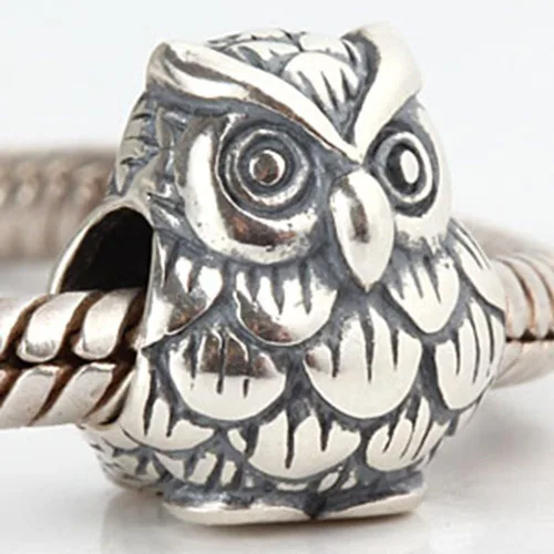 Miniatura 3 de Búho Charm 925 Abalorio de Pájaro de Plata Esterlina Animal Charm Sabiduría para Pandora Pulsera (B)