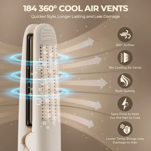 Miniatura 2 de MiroPure Plancha de pelo de plancha plana, alisador y rizador 2 en 1, moldeador de flujo de aire de 360° con aire frío para rizos, cerámica