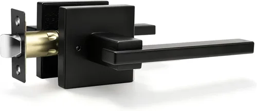 Miniatura 34 de Orger Paquete de 1 manija de puerta de paso negra para pasillo y armario, juego de manijas sin bloqueo, roseta cuadrada sin llave, reversible