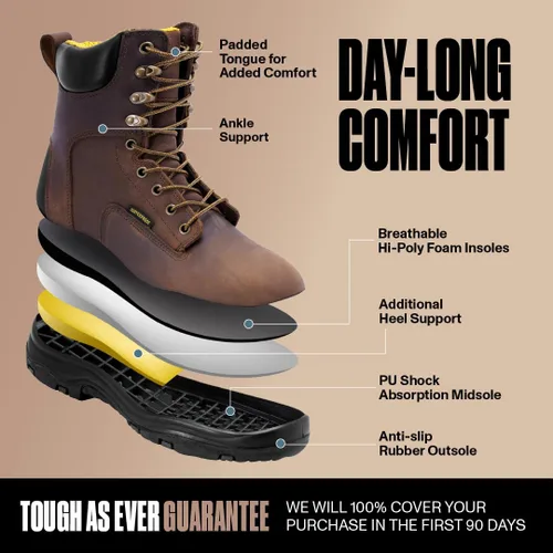 Miniatura 3 de EVERBOOTS - Botas de trabajo de cuero impermeables para hombre, modelo ultra seco, ligeras, botas de tobillo para construcción, techos, caza, marrón