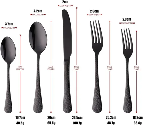 Miniatura 2 de Juego de cubiertos de acero inoxidable, multiusos para el hogar, cocina, restaurante, hotel, servicio de vajilla para 4 personas (negro, 20 piezas)