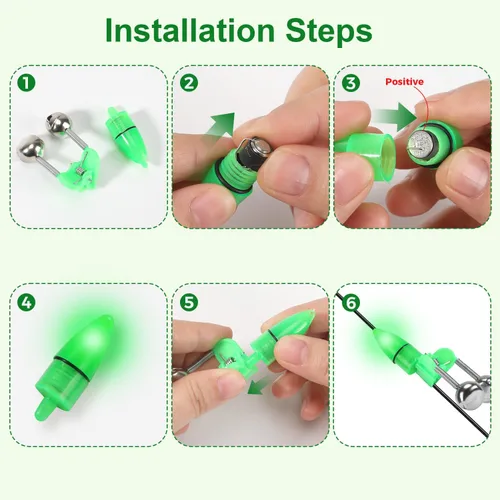 Miniatura 6 de 25 campanas de caña de pescar con luces de punta, alarmas de mordedura de pesca dobles para cañas de pesca, luces LED brillantes para pesca