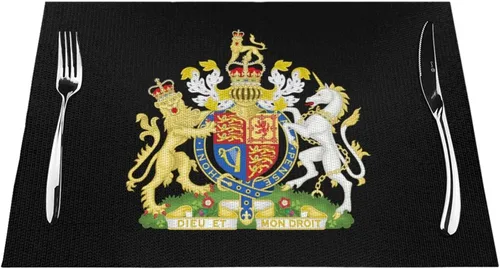 UK England Royal Shield of Arms United Kingdom Durable Waterproof - Paquete de 4 manteles individuales tejidos de PVC, diseño elegante, fácil