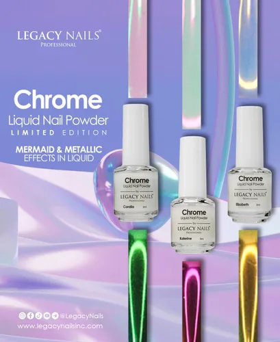 Miniatura 10 de LEGACY NAILS Polvo líquido profesional para uñas CROMADO - ALANA 0.2 fl oz - Revela la magia de los efectos iridiscentes, nacarados y metálicos - Di