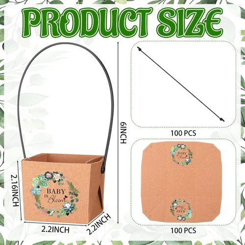 Miniatura 2 de Aliceset 100 bolsas de regalo para suculentas con asa de plástico, caja de regalo de papel kraft, cesta de regalo para baby shower, boda, fiesta,