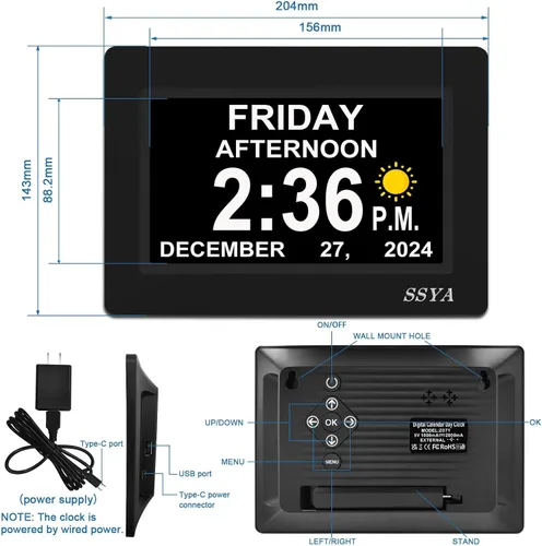 Miniatura 2 de SSYA Reloj de demencia para personas mayores, reloj digital con fecha y día de la semana, DST automático, reloj despertador con calendario grande