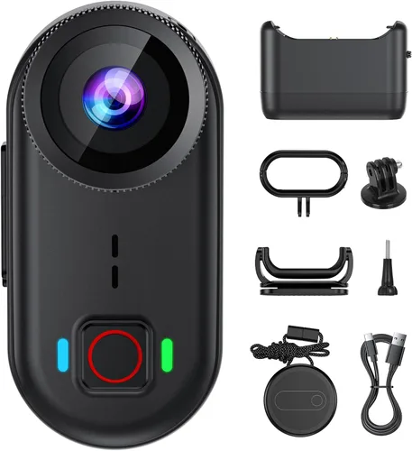 toberto Cámara de acción de pulgar 4K, mini cámara corporal con WiFi, cámara POV de grabación de manos libres magnética de 150°, estabilización EIS,