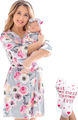 Miniatura 25 de ECO BABY - Conjunto de bata y manta para mamá y yo Bata de maternidad y conjunto de bebé a juego para niña, niño Parto hospitalario y parto