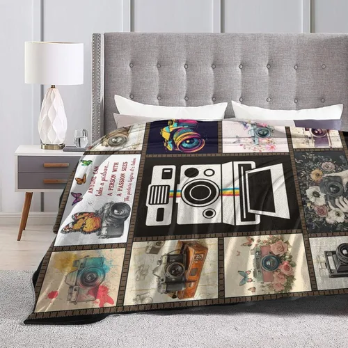 Miniatura 5 de Manta retro de forro polar para cámara, manta de fotografía para niñas y niños, manta vintage de franela súper suave y cálida, regalos para hombres