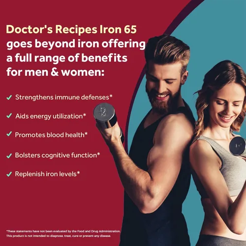 Miniatura 3 de Doctor's Recipes Suplemento de hierro de 65 mg con vitamina C – Absorción maximizada y píldoras de hierro amigables con el estómago