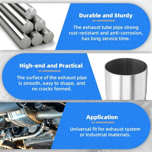 Miniatura 7 de Tubo de Escape de 2.5" DE (Diámetro Exterior) de 45 Grados, Tubo de Escape de 45 Grados Hecho de Acero Inoxidable para Automóvil DIY Tubo de Escape