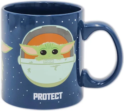 Miniatura 20 de Silver Buffalo Star Wars The Mandalorian The Child Stands, taza de café de cerámica, 20 onzas The Child Stands-Negro
