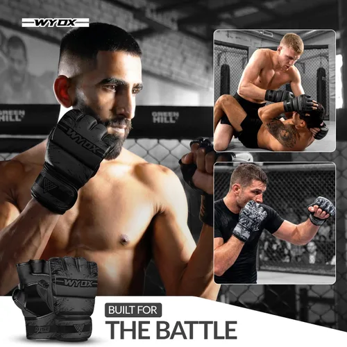 Miniatura 5 de WYOX Guantes MMA para hombres y mujeres – Guantes de boxeo de agarre y combate con diseño de palma abierta, guantes de entrenamiento acolchados sin
