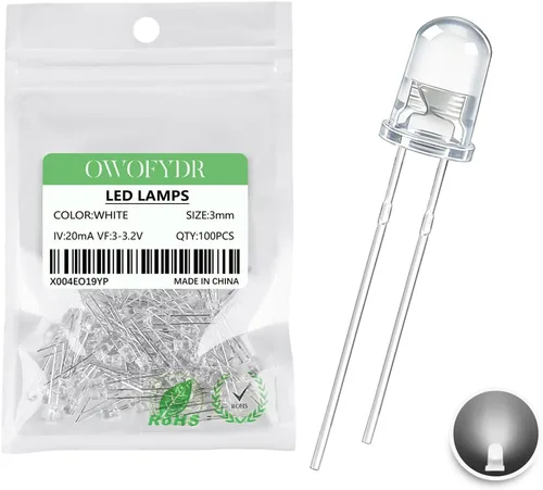 Miniatura 18 de 100 lámpara LED de diodo de luz blanca cálida de 5mm (Lente Transparente Redonda DC 3V 20mA) Bombilla de iluminación, componente electrónico, luz