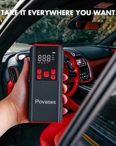 Miniatura 5 de Inflador de Neumáticos Compresor de Aire Portátil Povasee 150PSI Bomba de Aire Portátil para Neumáticos Inflador de Neumáticos de Coche Inalámbrico