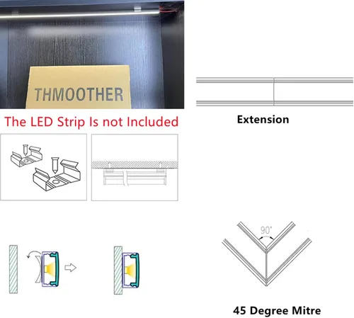 Miniatura 7 de THMOOTHER Paquete de 6 Canales de Aluminio para Tiras LED Montadas en Superficie de 16 pulgadas con Difusor Anti UV - Mejora Tu Iluminación