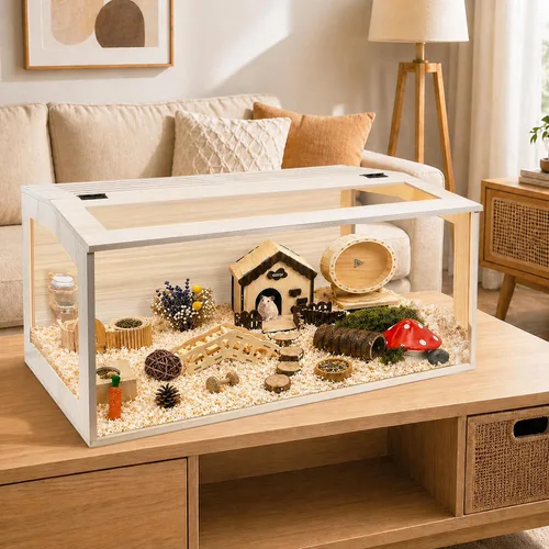 Miniatura 2 de Prolee Jaula para Hámster de Madera a Prueba de Mordidas, Hábitat de 48 Pulgadas para Ratones y Ratas con Parte Superior Abrible con Láminas Roble
