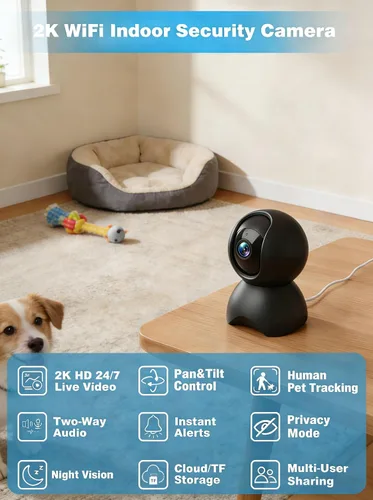 Miniatura 2 de Cámara de seguridad interior 2K 5G para el hogar, monitor de bebé AI sin suscripción con aplicación de teléfono y detección de llanto, cámara WiFi