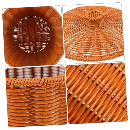 Miniatura 8 de YARNOW Cubo de basura de ratán con tapa de 9.2 x 9.2 x 11 pulgadas, cesta de plástico tejida para organización del hogar, cocina, baño, sala de estar