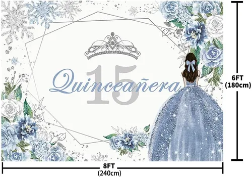 Miniatura 5 de Sendy Telón de fondo de quinceañera de 8 x 6 pies para fiesta de cumpleaños de 15 años de Dulce Girl Mis Quince Anos, decoración de fiesta
