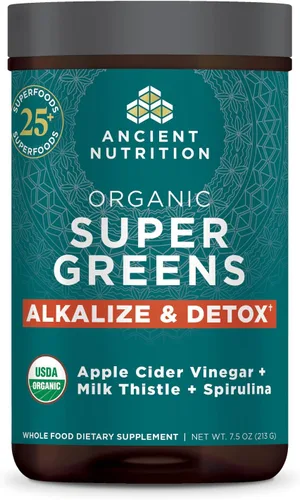 Ancient Nutrition Supergreens Alkalize & Detox - Polvo de superalimento orgánico hecho de frutas reales, verduras y hierbas, para apoyo digestivo y