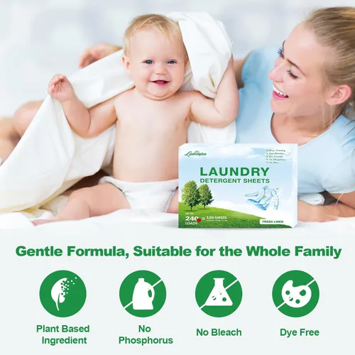 Miniatura 2 de Hoja de detergente para ropa, tiras de lavado ecológicas e hipoalergénicas, ingredientes naturales, ultraconcentrado, listo para viajar, sin jarra