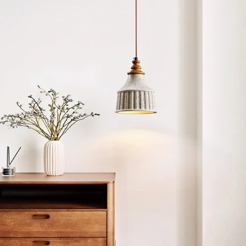 Miniatura 2 de Mid Century Cement Ceiling Hanging Lighting, Modern Industrial Concrete Pendant Lights with Wood Finish, Black Dome Adjustable Cord E27/E26 Sockets