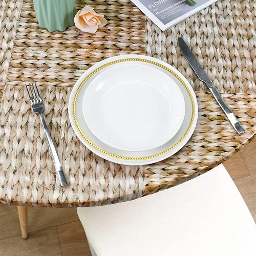 Miniatura 6 de Mantel redondo de vinilo de plástico ajustable con parte trasera de franela y borde elástico, protector de mesa impermeable para mesa de comedor