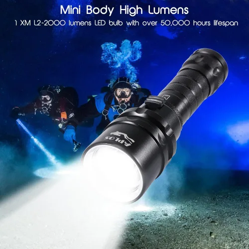 Miniatura 3 de APLOS Luz de buceo AP20 - Linterna de buceo de 2000 lúmenes, linterna submarina impermeable IPX8 con batería recargable y cargador