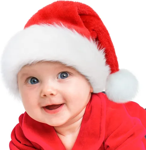 RJVW Sombrero de Papá Noel de Navidad para niños y bebés, unisex, grueso, de terciopelo, clásico, para fiesta de Año Nuevo