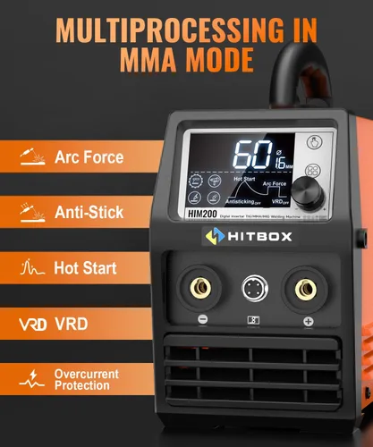 Miniatura 5 de HITBOX 140A MIG Soldador 110V/220V, Soldador de núcleo de flujo/Stick ARC/Lift Tig/Spool Gun 4 en 1 Máquina de soldadura Mig sin gas con pantalla