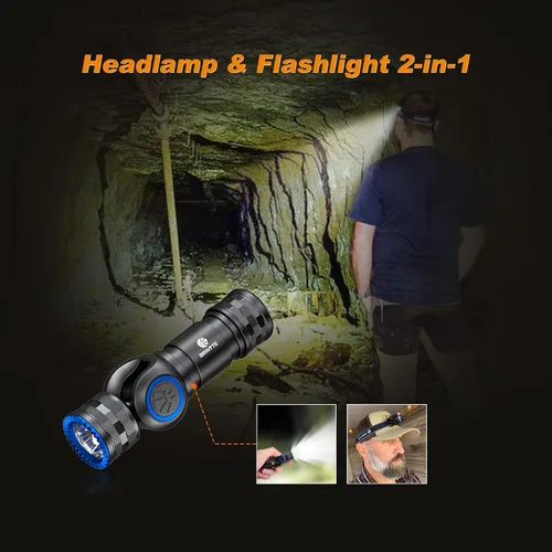 Miniatura 4 de Brinyte HL16 Linterna frontal LED recargable, linterna EDC ajustable de 0-90°, faro de 520 lúmenes con base magnética y carga, luz impermeable IP66
