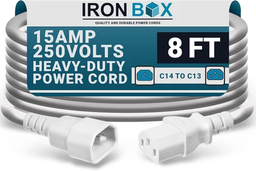 Miniatura 51 de IronBox Electric - Cable de Alimentación C14 a C13 de Servicio Pesado, 15A, 250V, Cable de Extensión para Computadora 14/3 AWG - Cables