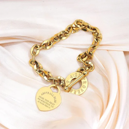 Miniatura 8 de MY FAVORITE DRAWER - Pulsera de corazón para mujer, delicada pulsera de cadena chapada en oro y plata, de acero inoxidable, ajustable, linda pulsera