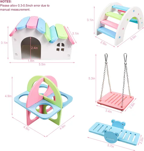 Miniatura 2 de Casa de hámsteres enanos DIY Escondite de jerbos de madera arco iris puente columpio y balancín de PVC, adecuado para hábitat de animales pequeños