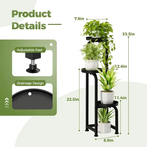 Miniatura 4 de Bamworld Soporte de esquina para plantas para interiores y exteriores, soportes altos de metal para múltiples plantas, estante resistente de 4 Verde