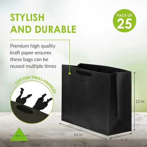 Miniatura 4 de Prime Line Packaging Bolsas de regalo negras, bolsas de papel kraft con asas para compras, pequeñas empresas, boutiques, venta al por menor