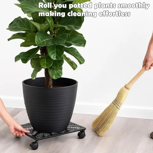 Miniatura 6 de Paquete de 1 carrito cuadrado de metal de 12 pulgadas con ruedas, soporte grande para plantas rodantes para interiores y exteriores, carrito