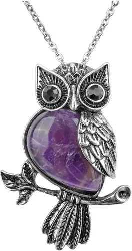 Jovivi Regalos de búho, collar con dije de piedras de cristal curativo para mujeres y hombres, amatista natural, cuarzo rosa, joyería para reiki,