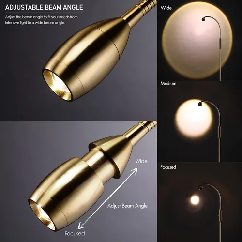 Miniatura 3 de O’Bright Ray – Lámpara de pie ajustable con haz LED, foco regulable y con zoom, cuello de cisne flexible, lámpara de pie para lectura/manualidades