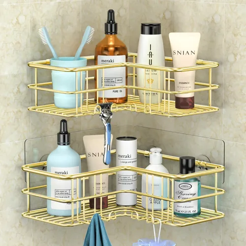 Miniatura 11 de Menbyci Organizador de ducha negro esquinero para baño, accesorios organizadores de baño a prueba de óxido, cesta de ducha adhesiva, estante