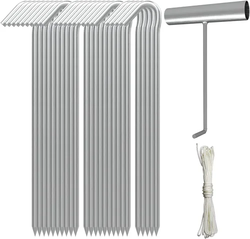 Miniatura 13 de AAGUT Estacas de metal resistente de 9 pulgadas, paquete de 50 estacas de acero galvanizado resistente al óxido, ganchos para valla de jardín