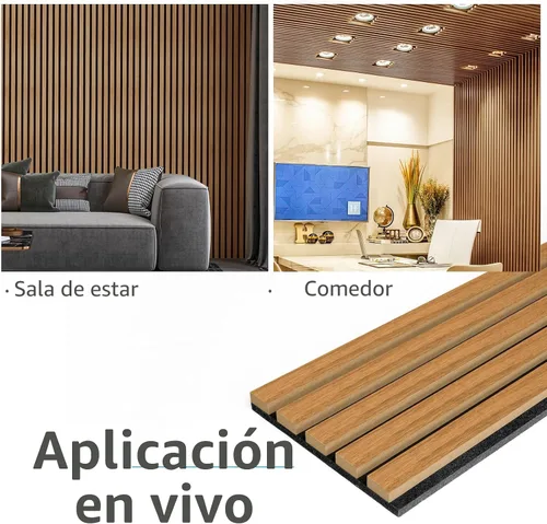 Miniatura 3 de Art3d Paquete de 6 paneles de pared de listones de madera acústica para decoración de interiores, paneles de madera estriada 3D que absorben el Teca