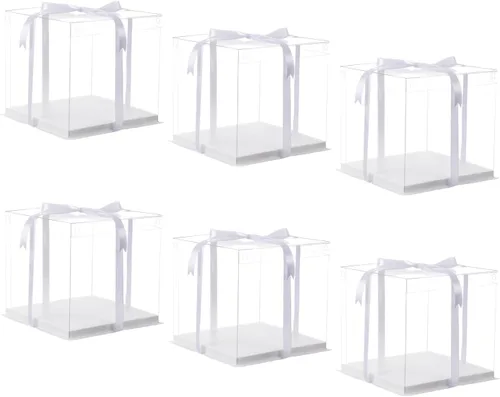 Miniatura 12 de XININSUN 6 Piezas Cajas Altas para Pasteles Transparentes Caja para pastel con Cinta, 12x12x 10 pulgadas, Ideal para Pasteles Grandes de 10" y 12