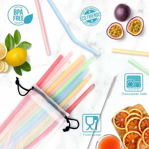 Miniatura 5 de SPLF Paquete de 12 popotes de silicona reutilizables para niños pequeños y niños, popotes plegables translúcidos sin BPA con cepillos de limpieza