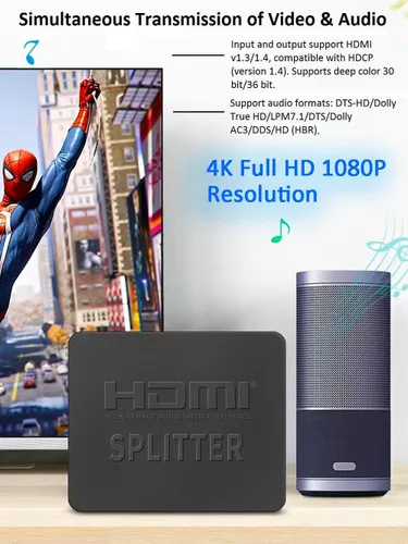 Miniatura 3 de Divisor HDMI 4K 1 en 2 salidas, divisor HDMI para monitores duales, modo espejo para 2 pantallas, salida de audio y video 1080P, compatible con TV